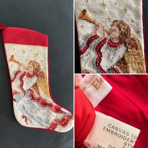 Imperial Elegance Wool embroidered Needlepoint Christmas Stocking Vintage Angel